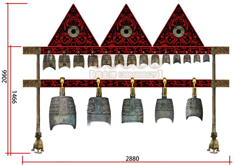 設(shè)計中的?;韬罹庣娦Ч麍D 設(shè)計中的海昏侯編鐘效果圖